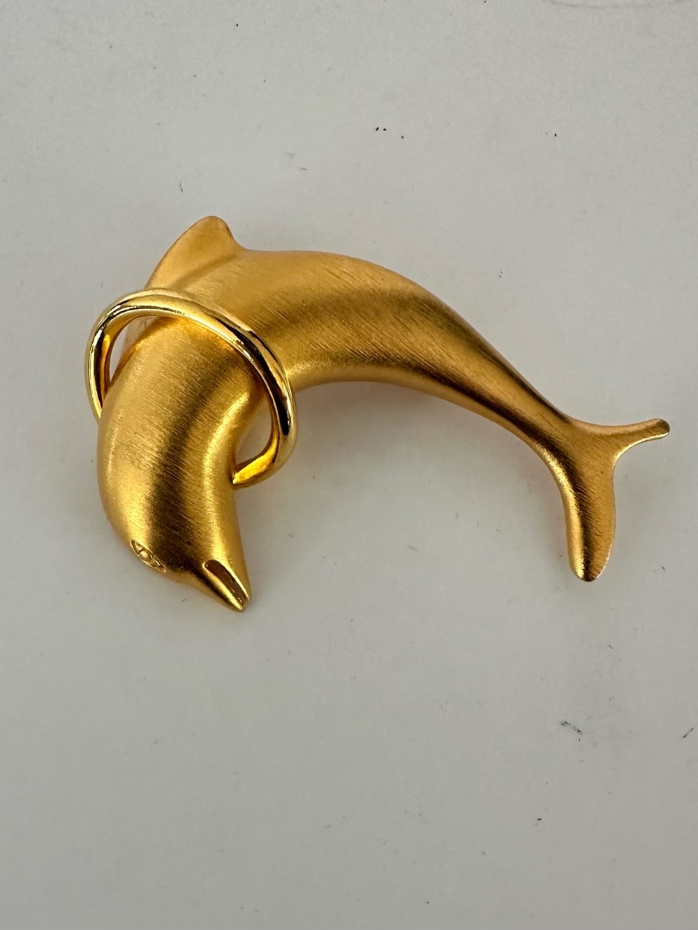 Gold Dolphin Brooch Pin - Nautical Animal Accent